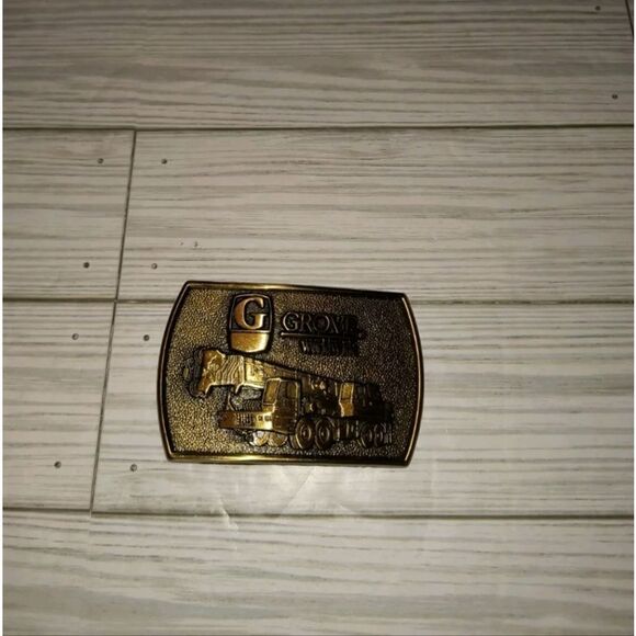 Vintage Jadco Solid Brass Belt Buckle G Grove Worldwide Graphic Design 3½in - Picture 2 of 9